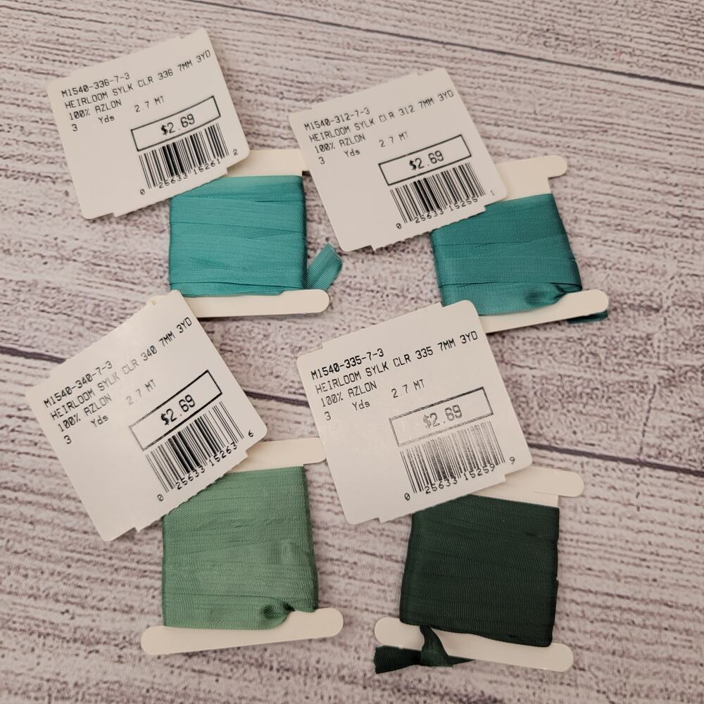 Mokuba Embroidery Sylk Ribbon - 7mm - 8 Packs Shades of Green - 3 yds each - Picture 6 of 10